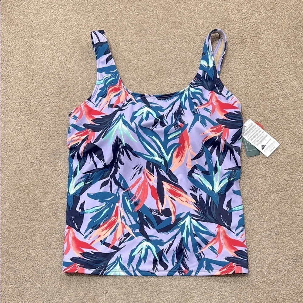 NWT L.L. Bean BeanSport Scoopneck Purple Floral Wireless Tankini Top Size 16